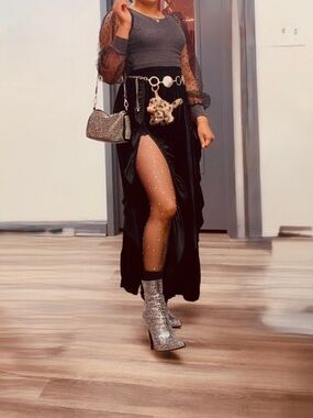 Dazzling Silver and Black Rhinestone Heeled Boots
